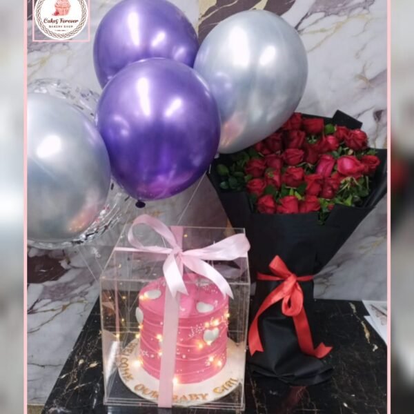 2 pound cake +bouquet +balloons\