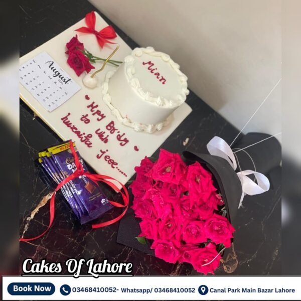 1 Pound cake platter+Bouquet+5 chocolates.